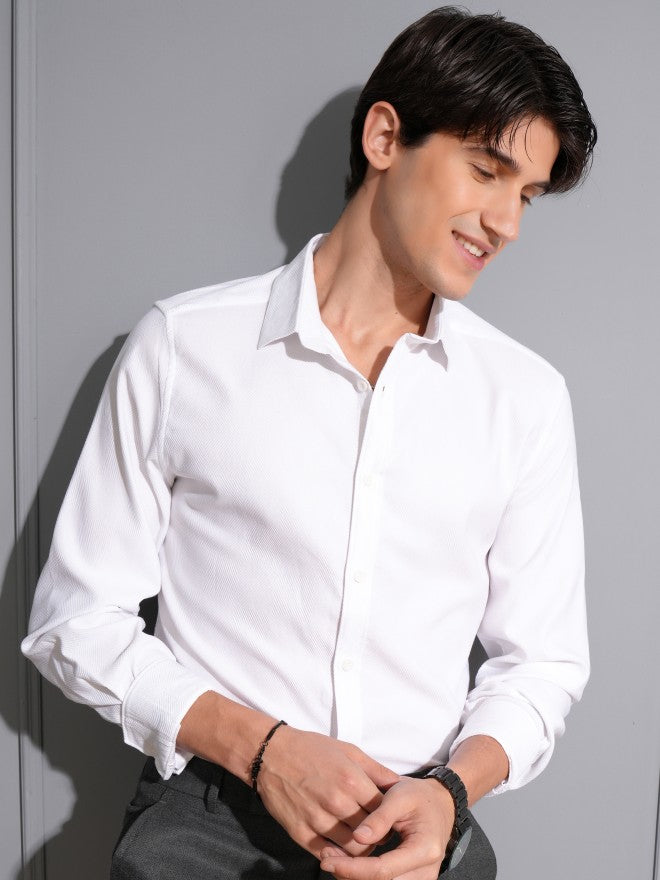 Locomotive Men White Textured Slim Fit Casual Shirt - White - Image 1