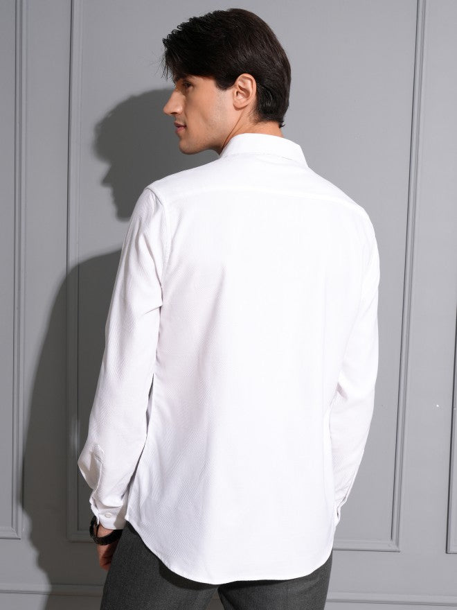 Locomotive Men White Textured Slim Fit Casual Shirt - White - Image 3
