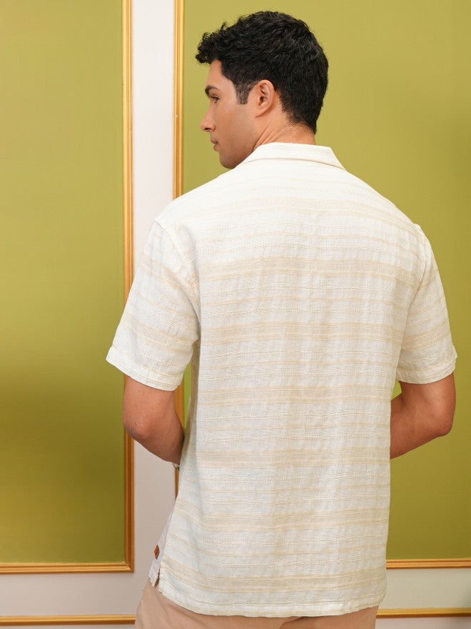 Locomotive Men White Striped Relaxed Fit Casual Shirt - White - Image 3