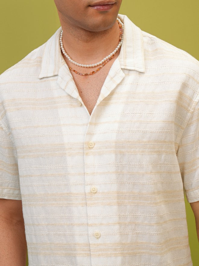 Locomotive Men White Striped Relaxed Fit Casual Shirt - White - Image 5