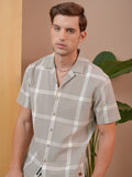 Locomotive Premium Men Khaki Dobby Textured Cuban Collar Relaxed Shirt - Khaki - Image 1