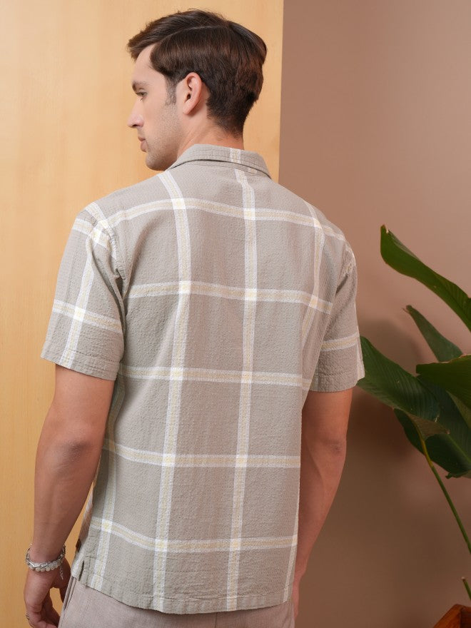 Locomotive Premium Men Khaki Dobby Textured Cuban Collar Relaxed Shirt - Khaki - Image 3