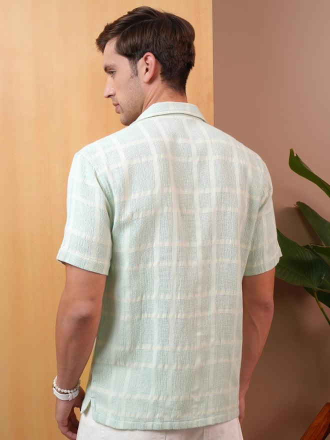 Locomotive Premium Men Green Checked Regular Fit Casual Shirt - Green - Image 3