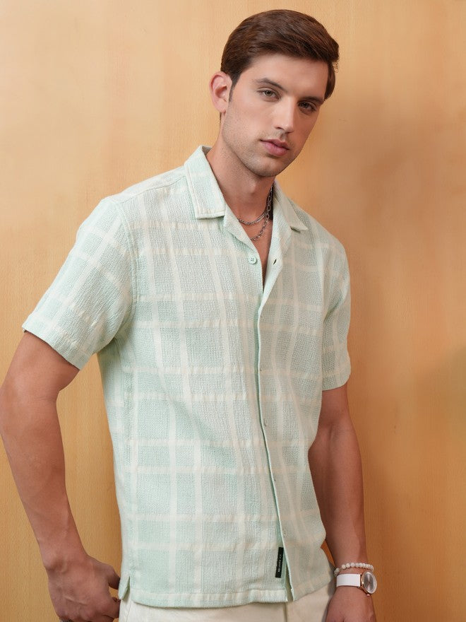 Locomotive Premium Men Green Checked Regular Fit Casual Shirt - Green - Image 6