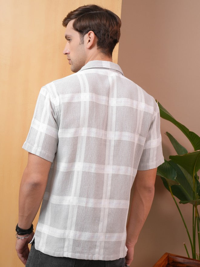 Locomotive Premium Men Grey Checked Regular Fit Casual Shirt - Grey - Image 3