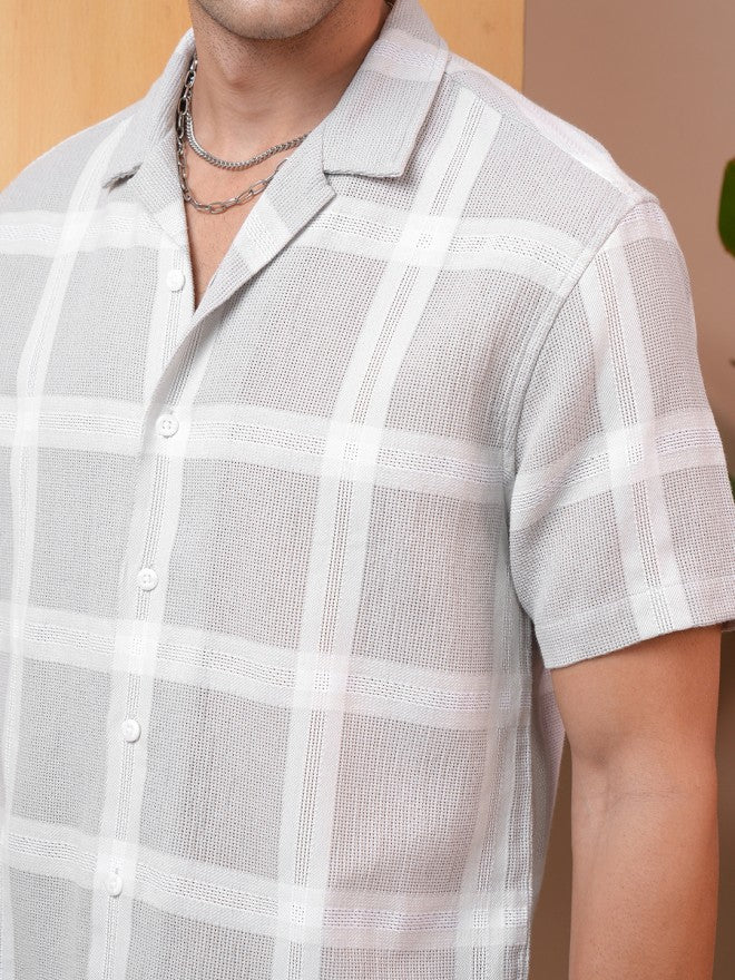 Locomotive Premium Men Grey Checked Regular Fit Casual Shirt - Grey - Image 5