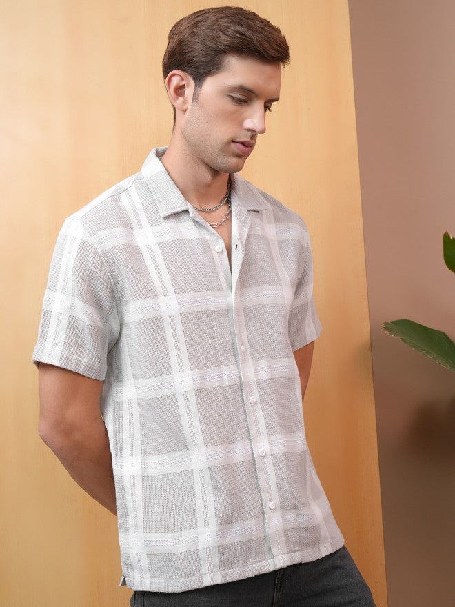 Locomotive Premium Men Grey Checked Regular Fit Casual Shirt - Grey - Image 6