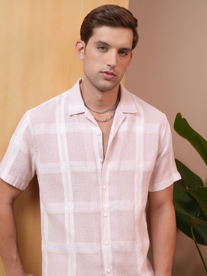 Locomotive Premium Men Pink Checked Regular Fit Casual Shirt - Pink - Image 1