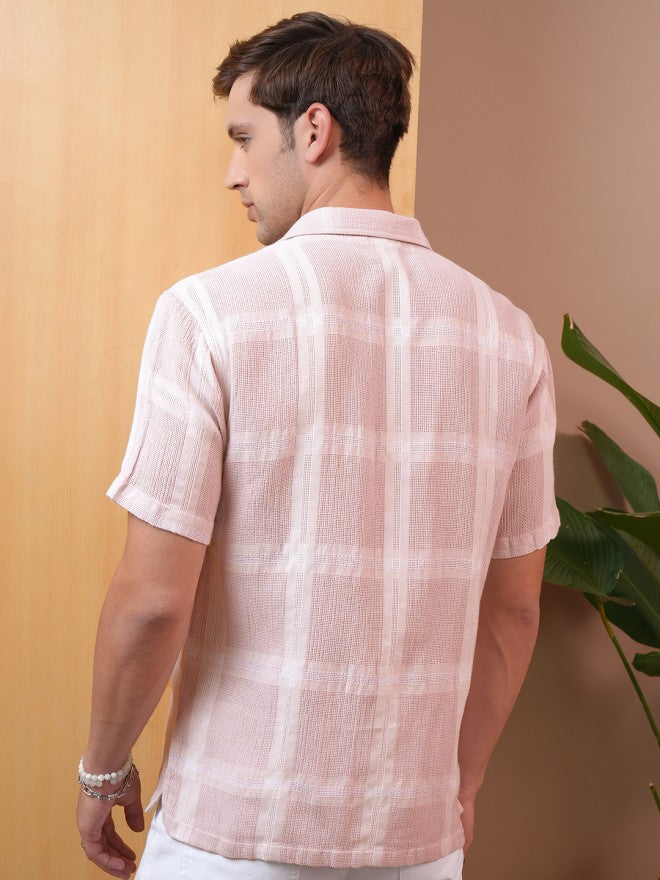 Locomotive Premium Men Pink Checked Regular Fit Casual Shirt - Pink - Image 3