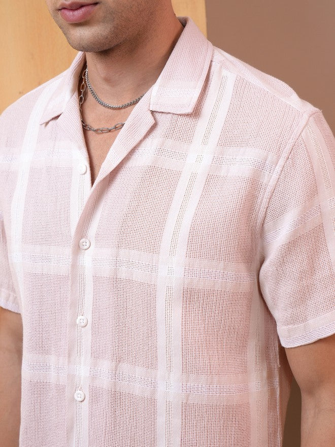 Locomotive Premium Men Pink Checked Regular Fit Casual Shirt - Pink - Image 5