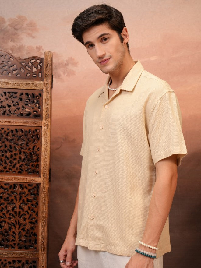 Locomotive Men Beige Solid Relaxed Fit Casual Shirt - Beige - Image 4