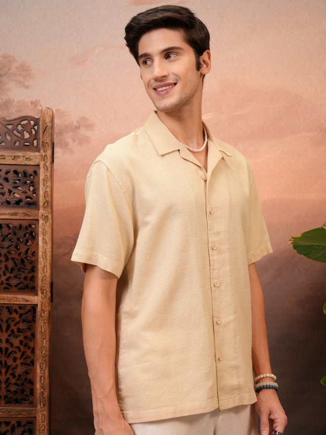 Locomotive Men Beige Solid Relaxed Fit Casual Shirt - Beige - Image 6