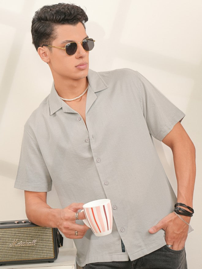 Locomotive Men Grey Textured Regular Fit Casual Shirts - Grey - Image 1