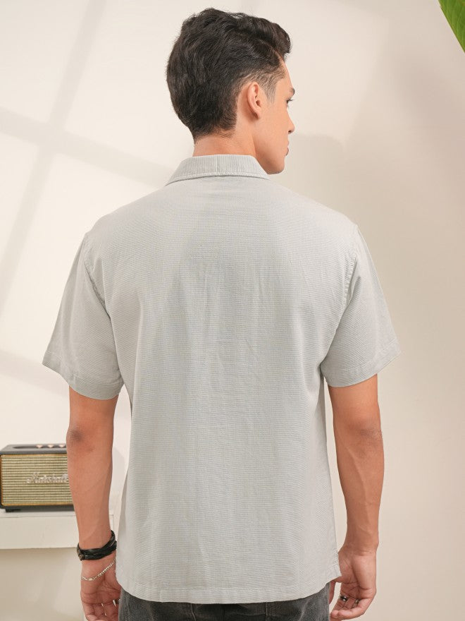 Locomotive Men Grey Textured Regular Fit Casual Shirts - Grey - Image 3