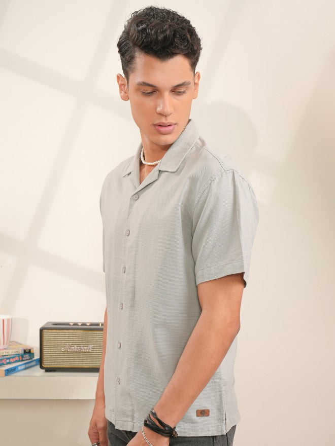 Locomotive Men Grey Textured Regular Fit Casual Shirts - Grey - Image 4