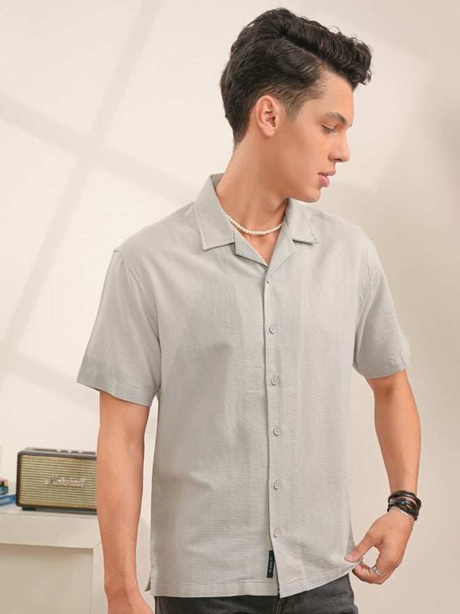 Locomotive Men Grey Textured Regular Fit Casual Shirts - Grey - Image 6