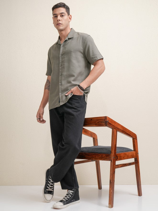Locomotive Premium Men Grey Textured Relaxed Fit Casual Shirt - Grey - Image 2