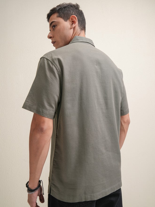 Locomotive Premium Men Grey Textured Relaxed Fit Casual Shirt - Grey - Image 3