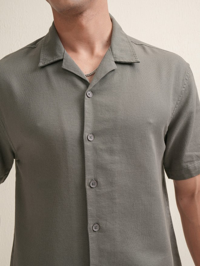 Locomotive Premium Men Grey Textured Relaxed Fit Casual Shirt - Grey - Image 5