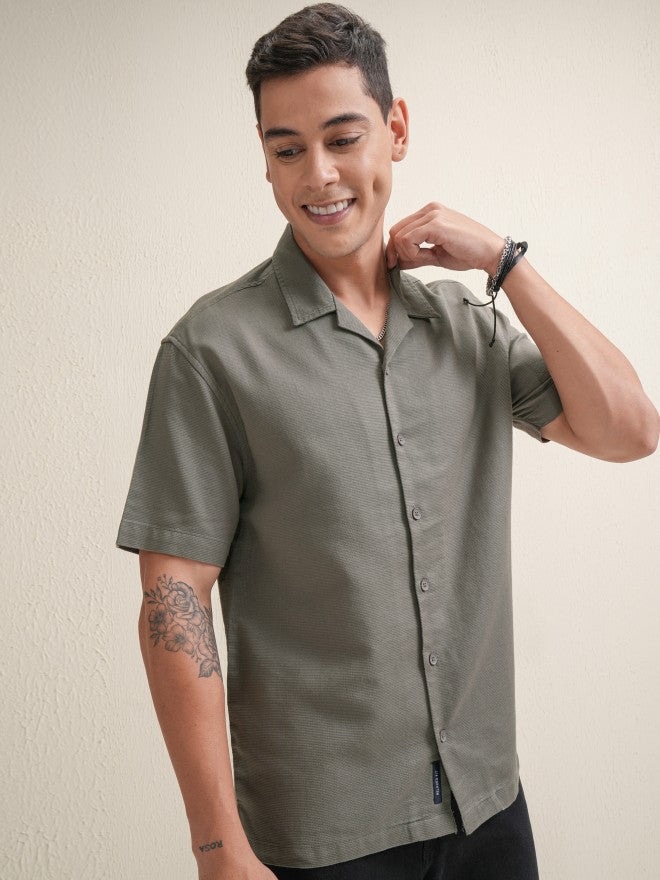 Locomotive Premium Men Grey Textured Relaxed Fit Casual Shirt - Grey - Image 6