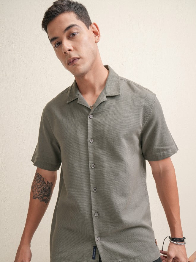 Locomotive Premium Men Grey Textured Relaxed Fit Casual Shirt - Grey - Image 7