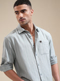 Locomotive Men Sage Striped Relaxed Fit Casual Shirt - Sage - Image 1
