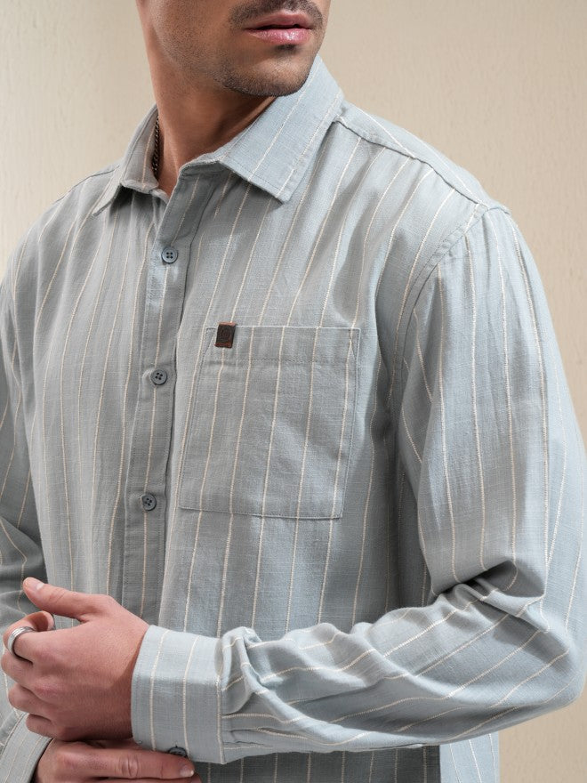 Locomotive Men Sage Striped Relaxed Fit Casual Shirt - Sage - Image 5