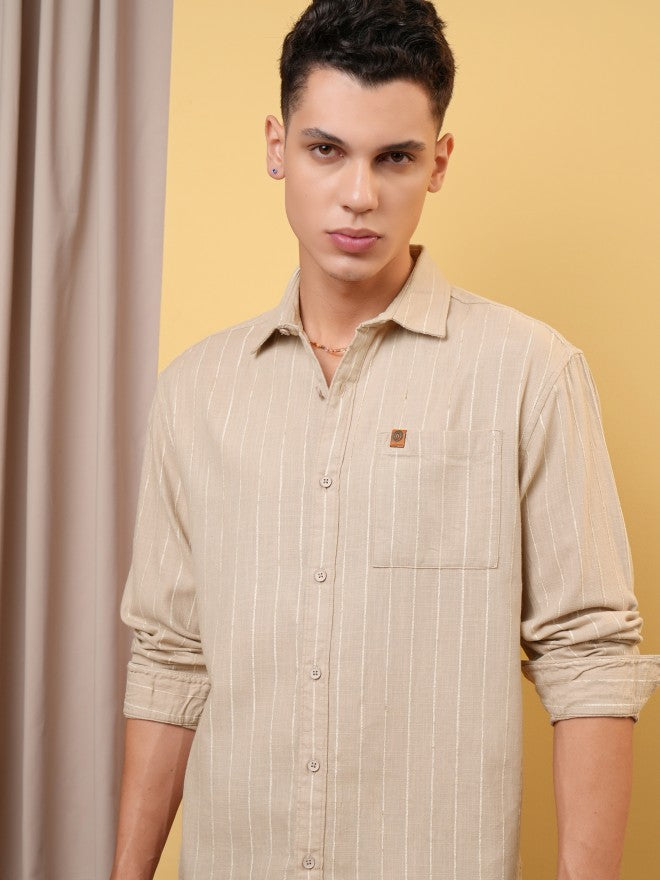 Locomotive Premium Men Khaki Dobby Textured Relaxed Shirt - Khaki - Image 1