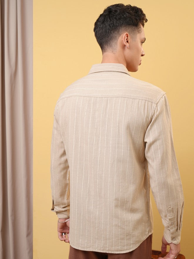 Locomotive Premium Men Khaki Dobby Textured Relaxed Shirt - Khaki - Image 3