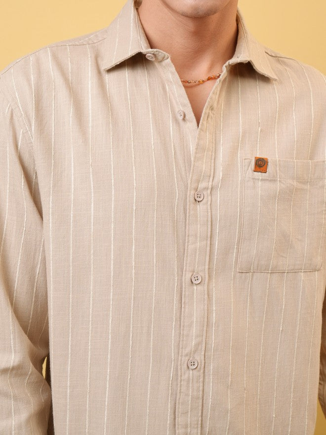 Locomotive Premium Men Khaki Dobby Textured Relaxed Shirt - Khaki - Image 5