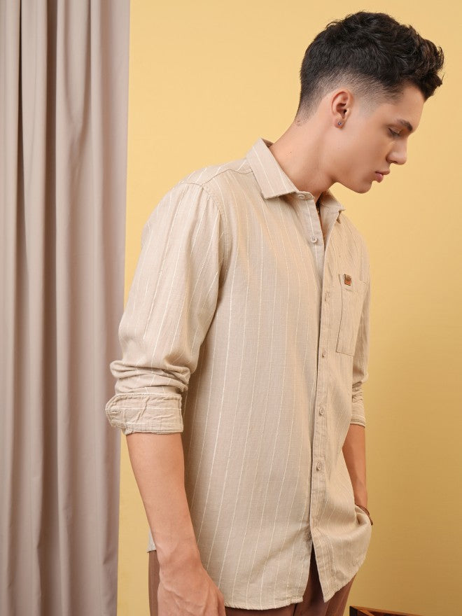 Locomotive Premium Men Khaki Dobby Textured Relaxed Shirt - Khaki - Image 6
