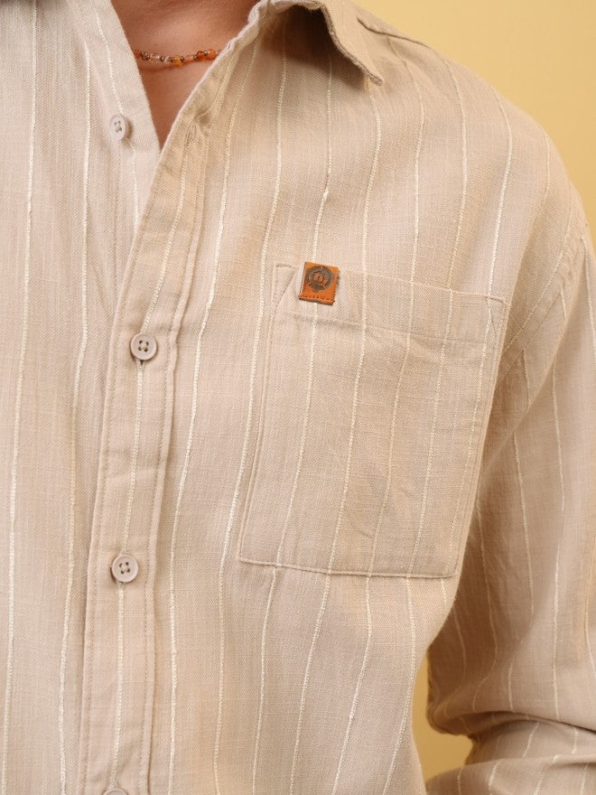 Locomotive Premium Men Khaki Dobby Textured Relaxed Shirt - Khaki - Image 7