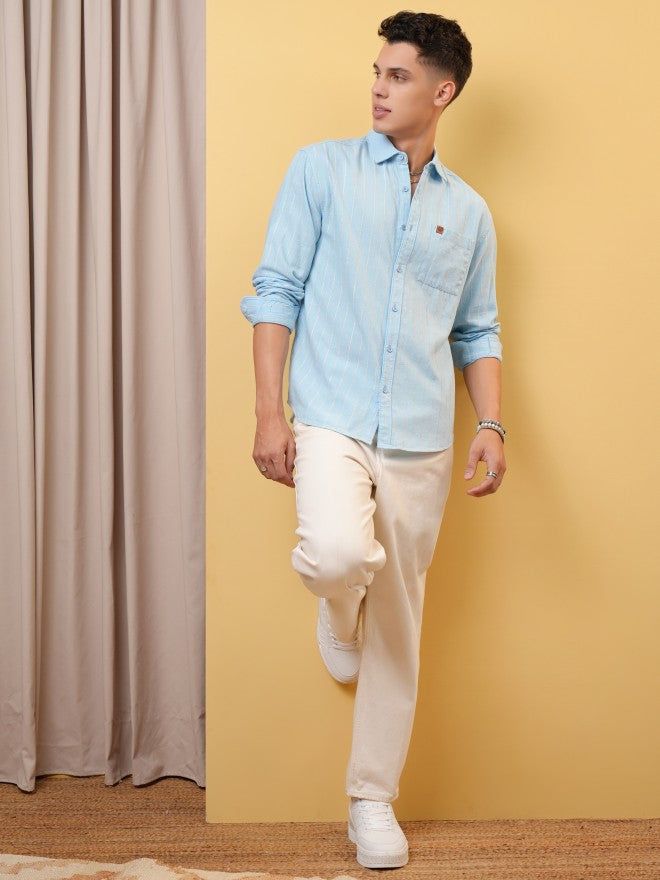 Locomotive Premium Men Blue Dobby Textured Relaxed Shirt - Blue - Image 2