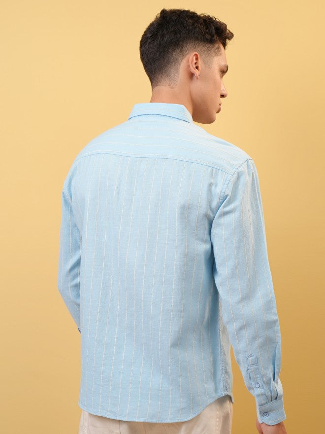 Locomotive Premium Men Blue Dobby Textured Relaxed Shirt - Blue - Image 3