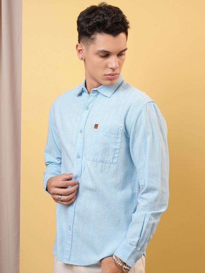 Locomotive Premium Men Blue Dobby Textured Relaxed Shirt - Blue - Image 4