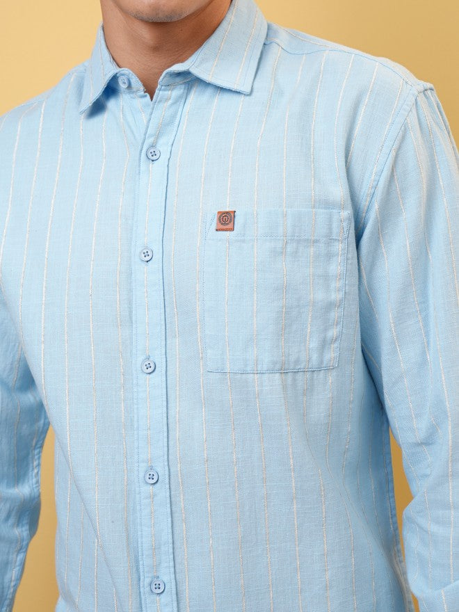 Locomotive Premium Men Blue Dobby Textured Relaxed Shirt - Blue - Image 5