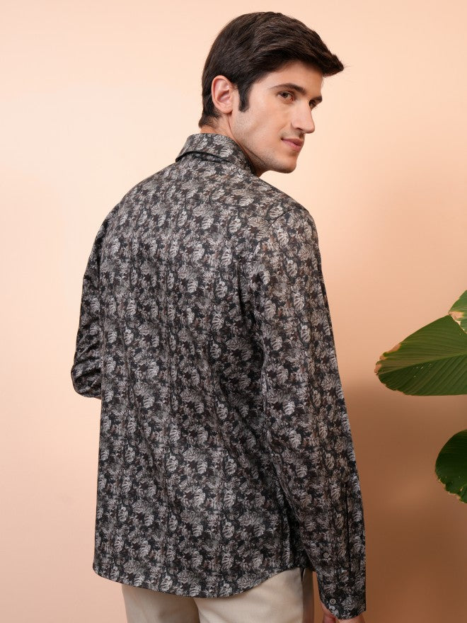 Locomotive Men Brown Printed Slim Fit Casual Shirt - Brown - Image 3