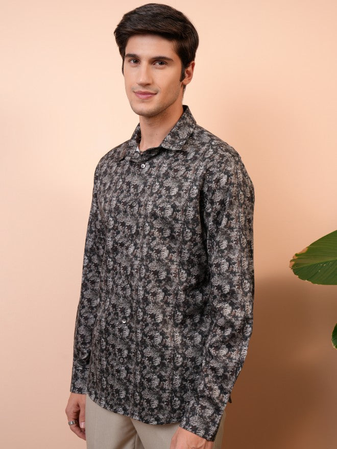 Locomotive Men Brown Printed Slim Fit Casual Shirt - Brown - Image 4