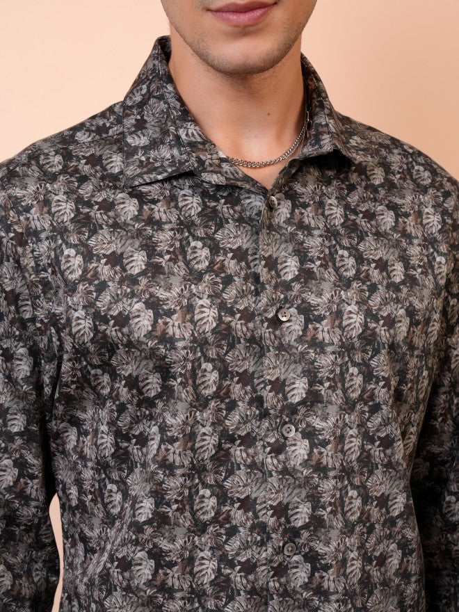 Locomotive Men Brown Printed Slim Fit Casual Shirt - Brown - Image 5