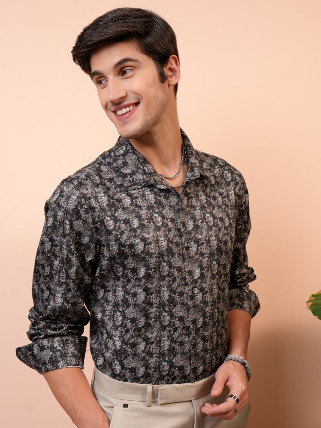 Locomotive Men Brown Printed Slim Fit Casual Shirt - Brown - Image 6