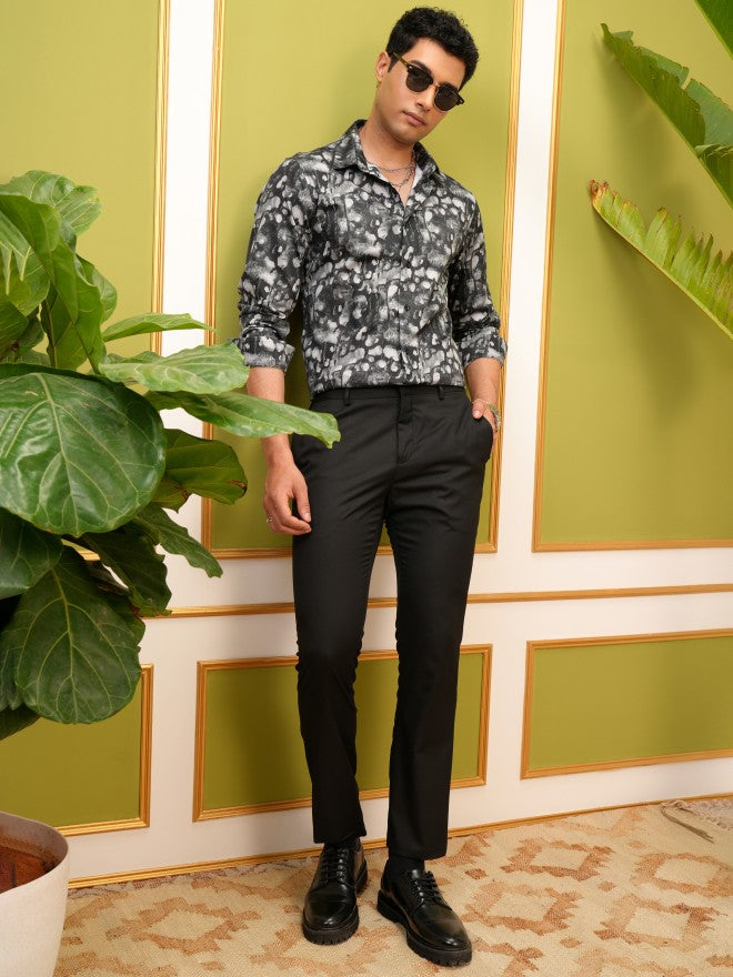 Locomotive Premium Men Black Printed Slim Fit Casual Shirt - Black - Image 2