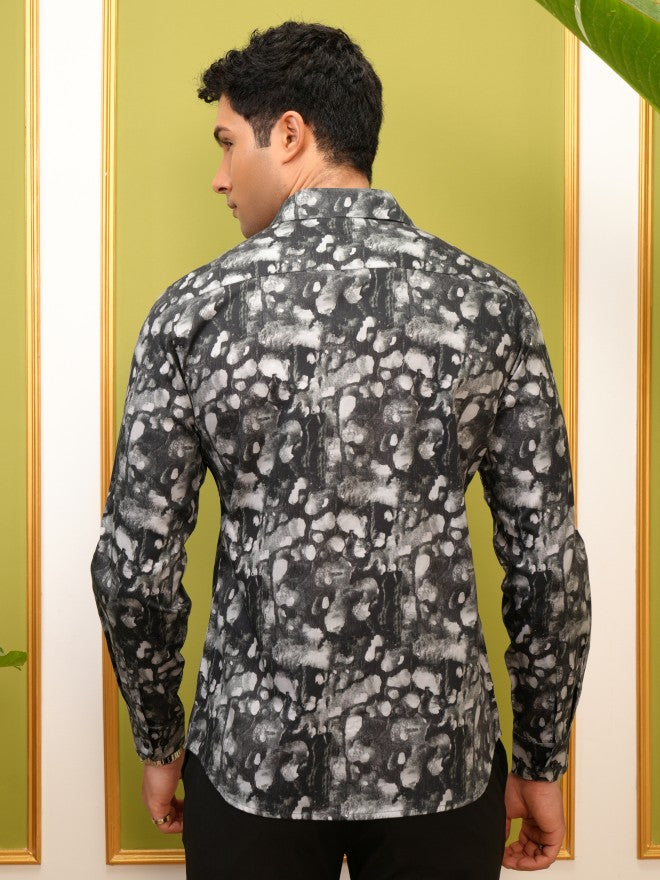 Locomotive Premium Men Black Printed Slim Fit Casual Shirt - Black - Image 3