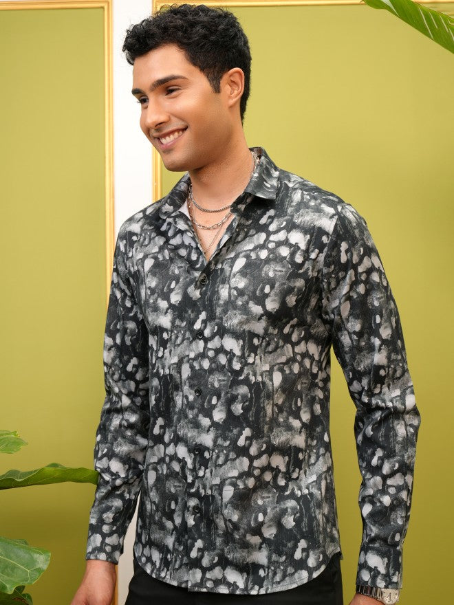 Locomotive Premium Men Black Printed Slim Fit Casual Shirt - Black - Image 4