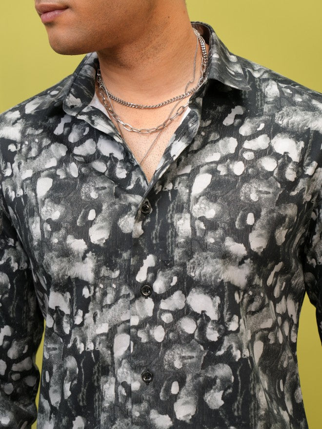 Locomotive Premium Men Black Printed Slim Fit Casual Shirt - Black - Image 5