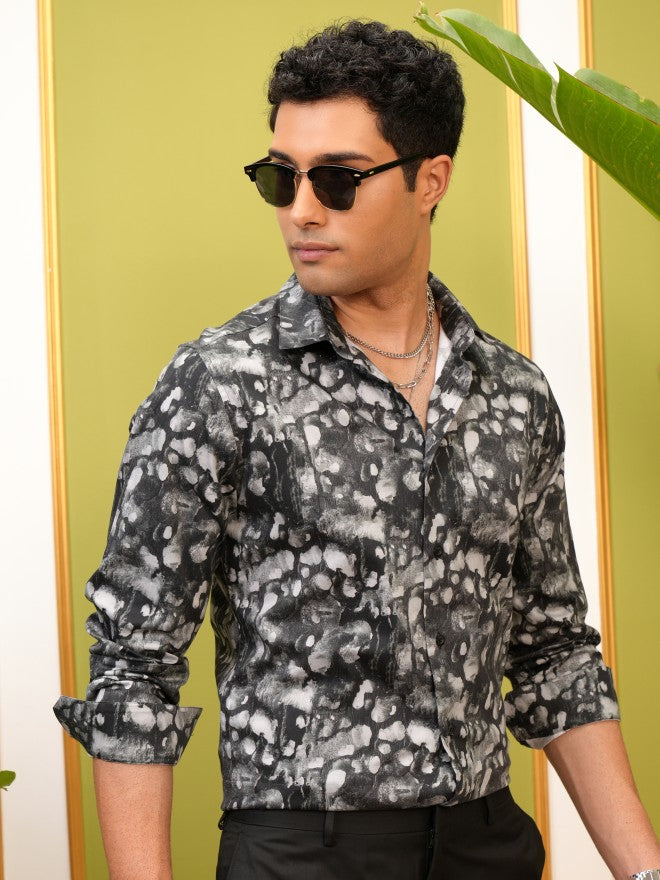 Locomotive Premium Men Black Printed Slim Fit Casual Shirt - Black - Image 6