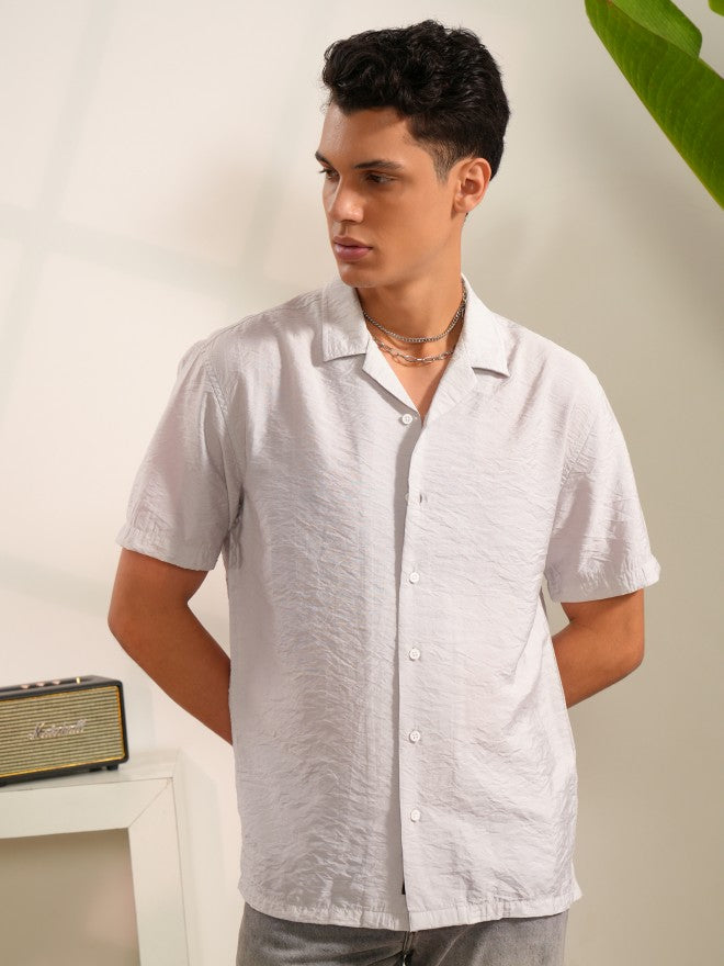 Locomotive Men Grey Textured Regular Fit Casual Shirts - Grey - Image 1
