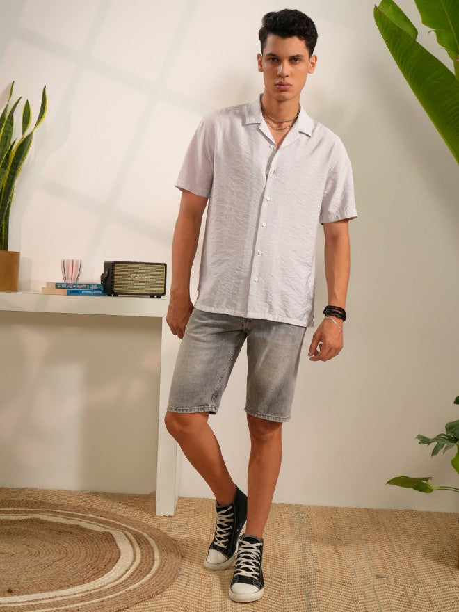 Locomotive Men Grey Textured Regular Fit Casual Shirts - Grey - Image 2