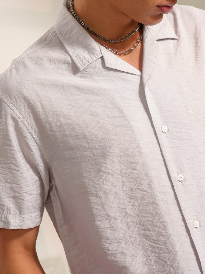 Locomotive Men Grey Textured Regular Fit Casual Shirts - Grey - Image 5