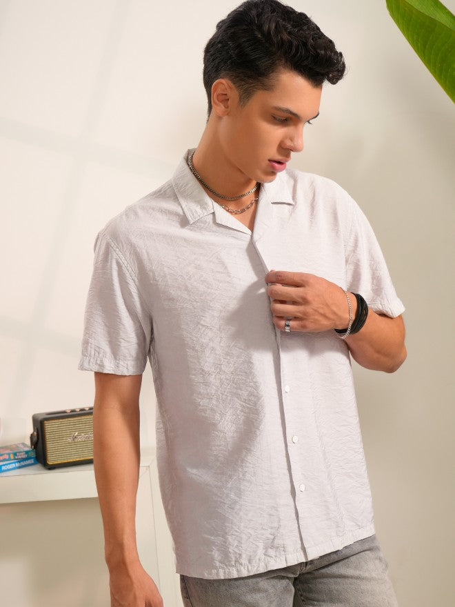 Locomotive Men Grey Textured Regular Fit Casual Shirts - Grey - Image 6
