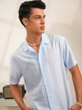Locomotive Men Blue Self Design Regular Fit Casual Shirt - Blue - Image 1